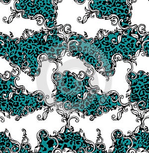 Leopard Skin and Baroque, Seamless Colored Pattern Patch for Textile Print.