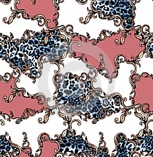 Leopard Skin and Baroque, Seamless Colored Pattern Patch for Textile Print.