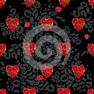 Leopard Skin seamless pattern. Love hearts