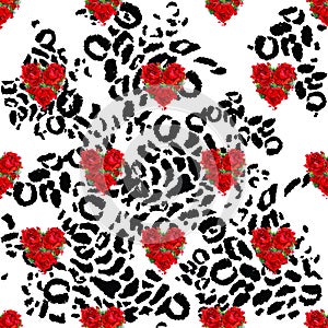 Leopard Skin seamless pattern. Love hearts