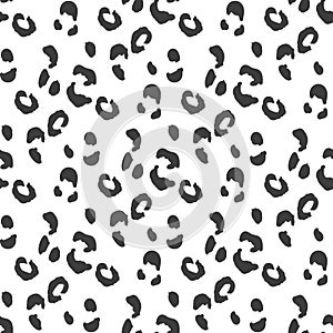 Leopard skin seamless pattern. Monochrome wild cat camouflage. Black and white color texture