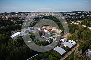 Leopolis Jazz Fest 2021. Stage dedicated to Eddie Rosner. Picnic zone. Aerial view from drone photo