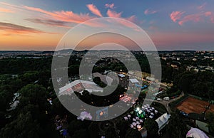 Leopolis Jazz Fest 2021. Stage dedicated to Eddie Rosner. Picnic zone. Aerial view from drone photo