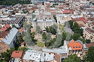 Leopolis Jazz Fest 2021. Stage near Potocki palace. Picnic zone. Aerial view from drone photo