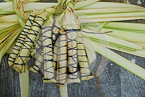 (Lepet) the cake is made from sticky rice and grated coconut