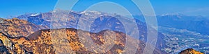 Lepontine Alps in haze from Cimetta Mountain top, Ticino, Switzerland