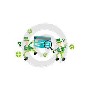 leprechaun and credit card finance service cartoon flat design illustration