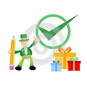 leprechaun and green checklist cartoon doodle flat design vector illustration
