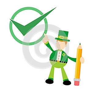 leprechaun and green checklist cartoon doodle flat design vector illustration