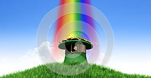 Leprechaun Hat With Gold On A Grassy Hill