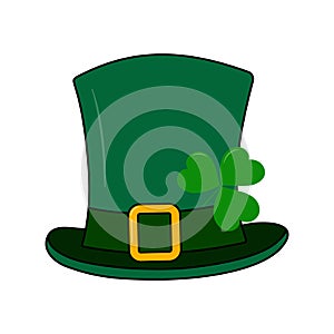 Leprechaun hat and shamrock under buckle ribbon. Isolated design element for many different uses