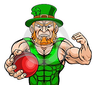 Leprechaun Holding Cricket Ball Sports Mascot