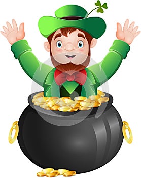 Leprechaun inside of a pot of gold