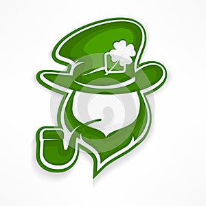 Leprechaun with pipe on white