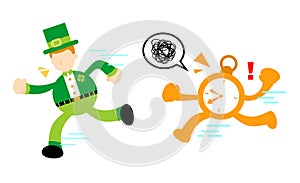 leprechaun run for clock time cartoon doodle flat design vector illustration