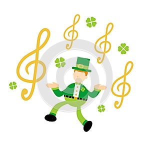 leprechaun shamrock celtic and music melody clef music note cartoon doodle flat design vector illustration