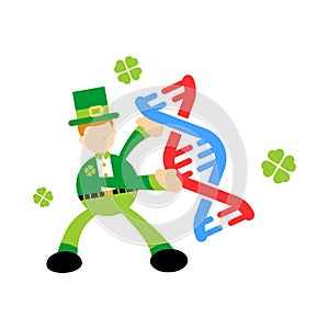 Leprechaun shamrock celtic research genetic heredity double helix structure part cartoon doodle flat design vector illustrat