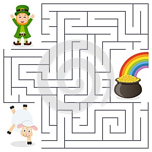 Leprechaun, Sheep, Pot Gold Maze for Kids