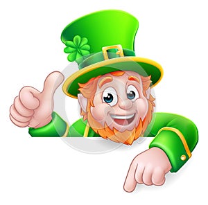 Leprechaun St Patricks Day Cartoon Pointing Sign photo