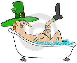 Leprechaun taking a bubble bath