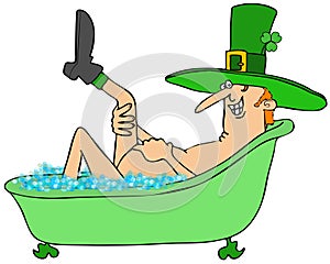 Leprechaun taking a bubble bath