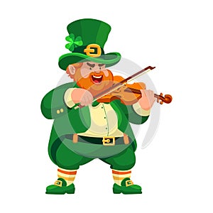 Leprechaun with a violin. Funny musician. Cartoon character. Vector.