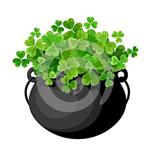 Leprechauns pot with shamrock.