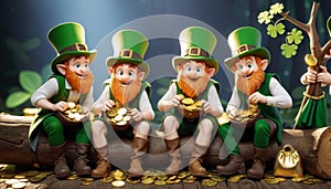 Leprechauns Sharing Gold in Mystic Woods
