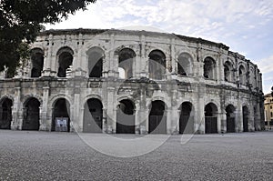 Les Arenes old Roman Amphitheater for Gladiator combats and animals hunter from Nimes France