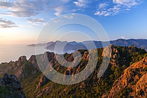 Les Calanche de Piana at sunset, Corsica, France photo