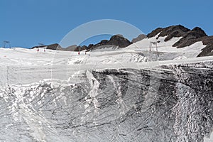 Les deux Alpes snowsports resort with year-round snow covering and skiable glacier at 3600 m altitude in summer