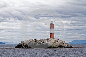 Les Eclaireurs Light House on rocky island on the Beagle Channel - Argentina