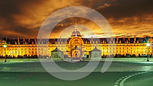 Les Invalides (The National Residence of the Invalids) against the sunset. Paris, France