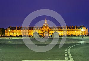 Les Invalides The National Residence of the Invalids at night. Paris, France