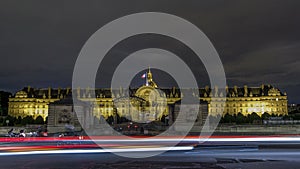 Les Invalides at night illumination timelapse in Paris, France