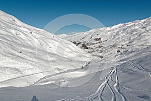 Les Menuires from above the Lou Lake