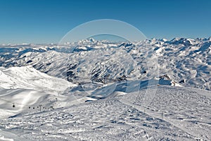 Les Menuires and the Mont-Blanc from the top of La Masse