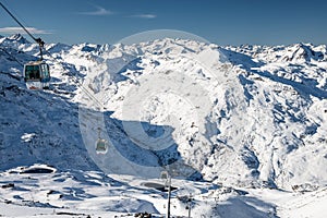 Les Menuires resort in winter. French alps in winter, snowy mountains in France