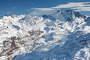 Les Menuires resort in winter. French alps in winter, snowy mountains in France