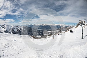 Les Menuires resort in winter. French alps in winter, snowy mountains in France