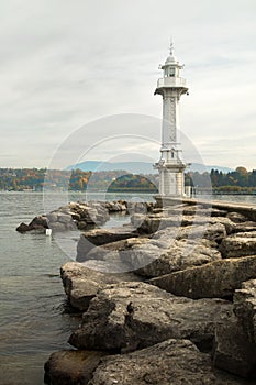 Les Paquis Lighthouse in GenÃ¯Â¿Â½ve, Switzerland photo