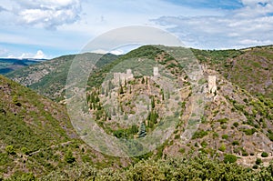 Les quatre chateaux de Lastours wide panoramic view photo