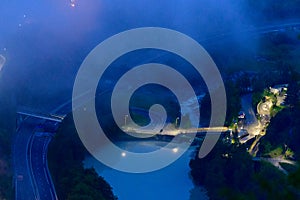 Les Turbines des Houches at night in the Mont Blanc massif in Europe, France, the Alps, towards Chamonix, in summer