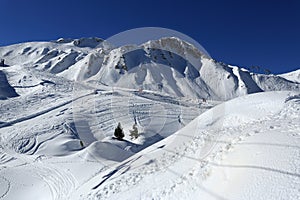 Les Verdons, Winter landscape in the ski resort of La Plagne, France