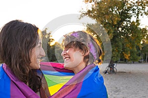 Lesbian couple on the beach