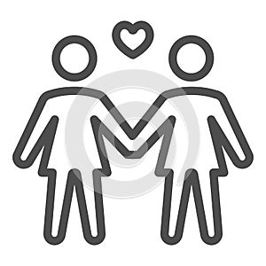 Lesbian couple line icon, LGBT concept, woman love sign on white background, Two girls with heart symbol icon in outline
