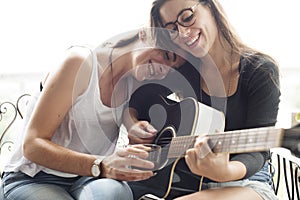 Lesbian Couple Together Indoors Concept