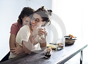 Lesbian Couple Together Indoors Concept photo