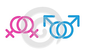 Lesbian and gay symbol icon isolated on white background. LGBT couple concept. Two female and two male icons that belong