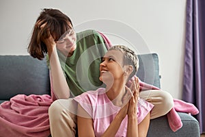 Lesbian girls spending time together at home